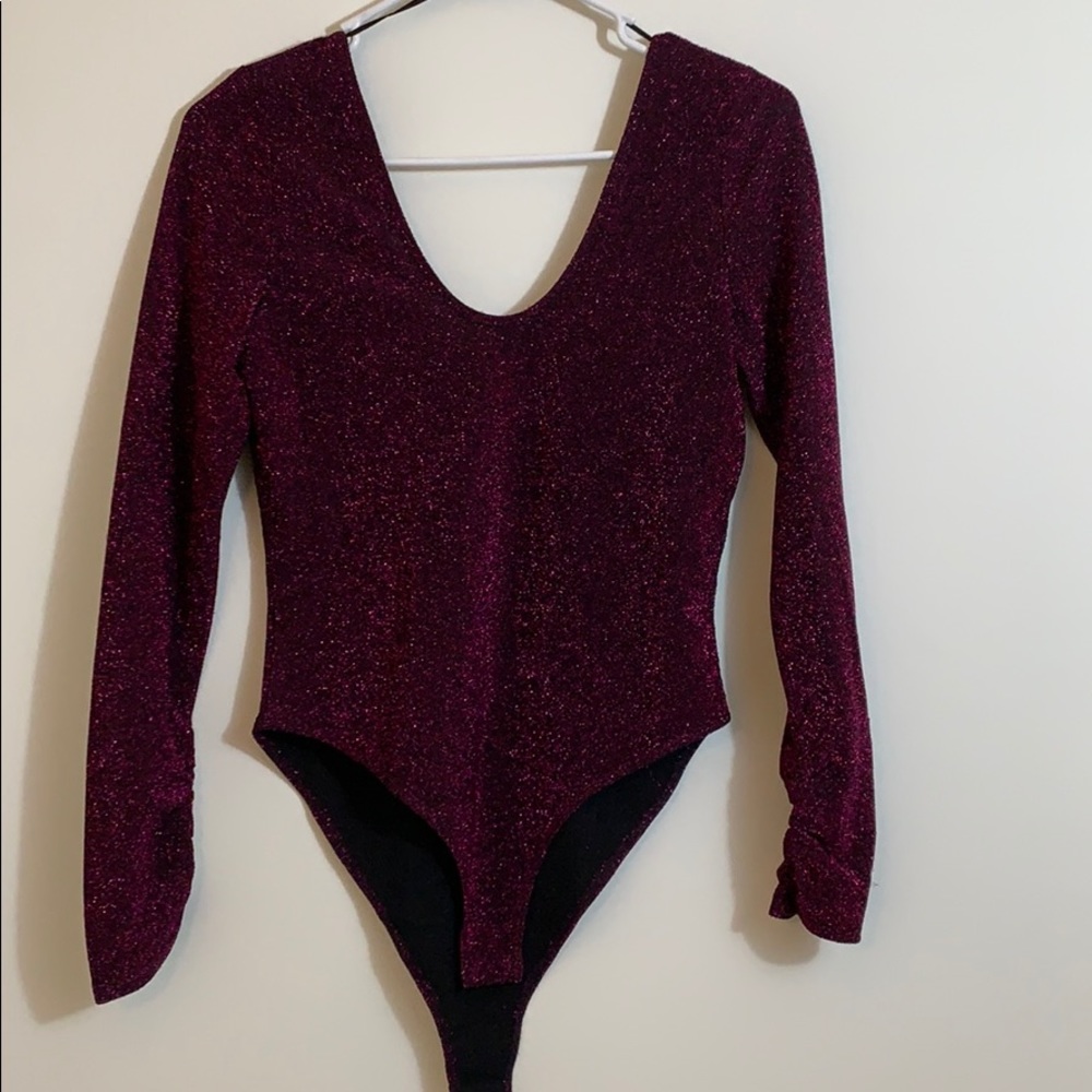 ZARA Pink Sparkle Off Shoulder Bodysuit